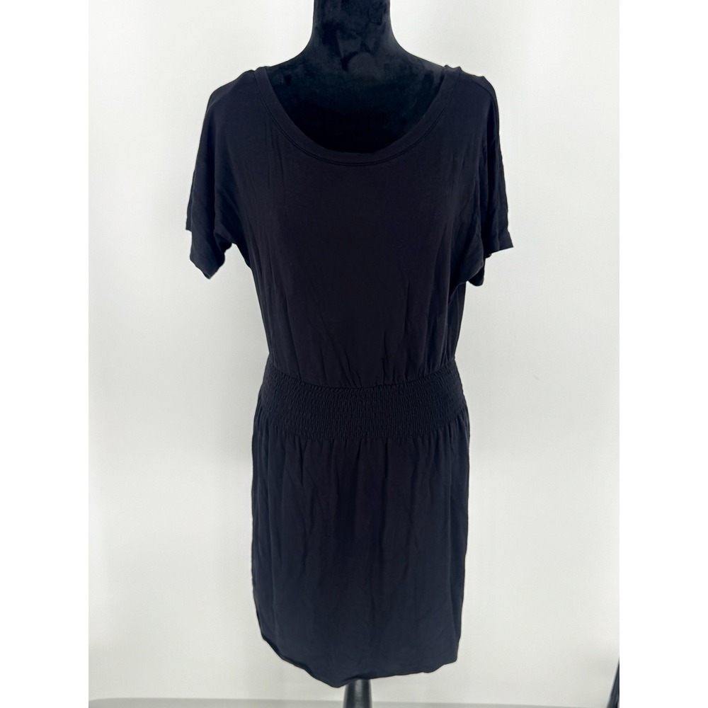 Versona Women's M Black Smocked Waist Short Sleeve Stretchy Mini Dress